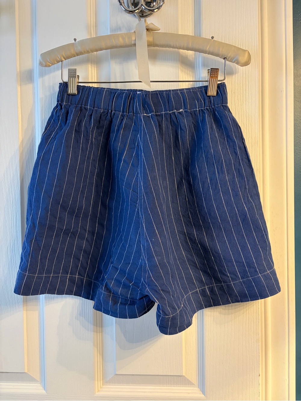 Navy Pinstripe Women's Bermuda Shorts - Picture 6 of 7